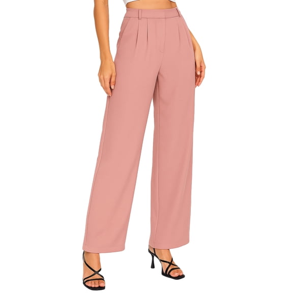 OHHSHEEN Black Wide Leg Pants for Women with Pockets, Comfy Work Pants Women with Elastic Waist, High Waist Black Pants Women