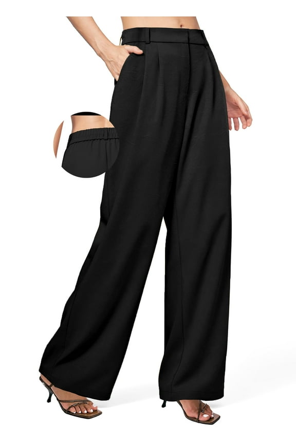 Women's Satin Pants, Wide Leg Pants Woman, Elastic High Waist Pants for Women Work, Casual Party Trousers