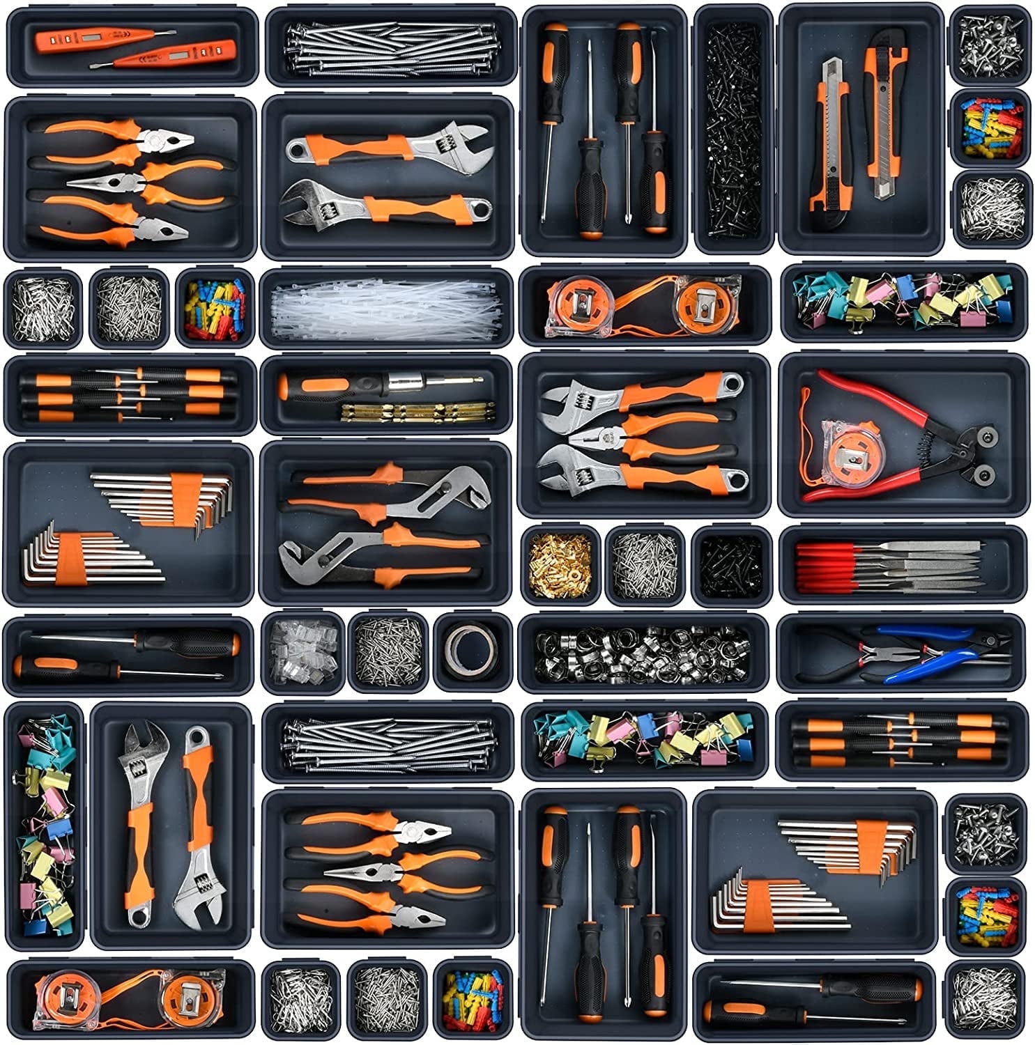 Euur 32PCS Tool Box Organizer Tray Divider Set, Desk Drawer Organizer, Garage Organization and Storage Toolbox Accessories for Rolling Tool Chest Cart Cabinet Work Bench Small Parts