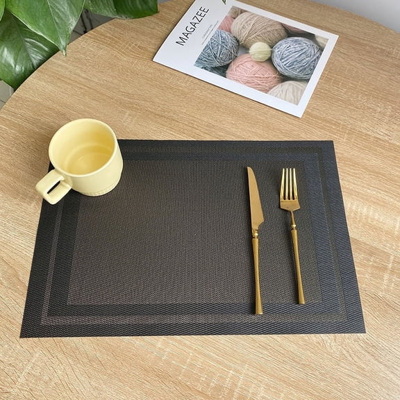 LVL Placemats, Set of 6 placemats Washable Heat Resistant Non-Slip Heatproof PVC Weave Table Mats, 18"X12" for Kitchen Dining Party Holiday Indoor Outdoor,Dark Gray