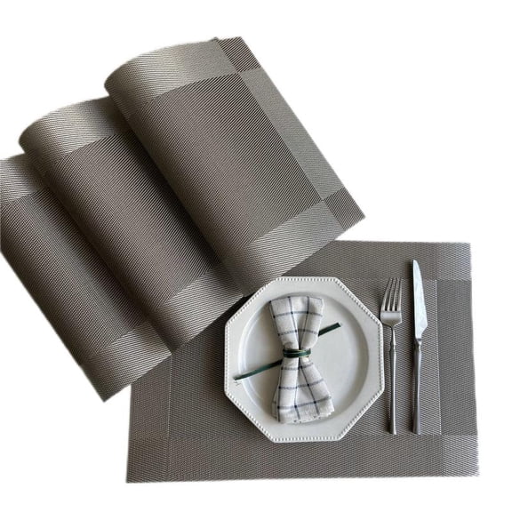 LVL Placemats, Set of 6 placemats Washable Heat Resistant Non-Slip Heatproof PVC Weave Table Mats, 18"X12" for Kitchen Dining Party Holiday Indoor Outdoor,Gray