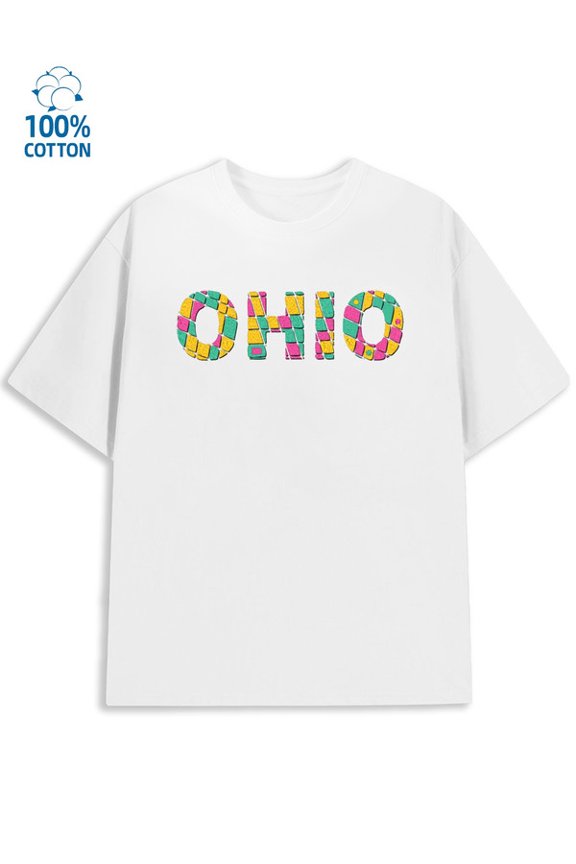 OHIO Blocks Tee mens funny humor 180G 100% Cotton white husband wife Classic Unisex Shirt Printed tshirts Retro Unisex Shirt Graphic tshirts Classic Unisex Shirt Graphic tshirts