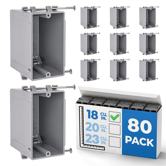 OHLECTRIC 1-Gang New Work Outlet Box, 18 Cubic Inch (80-Pack) Single Gang PVC Electrical Box Captive Nail Mounting, Non-Metallic PPO/PVC Plastic Construction Boxes GFCI Outlets Dimmers, UL/ETL Listed