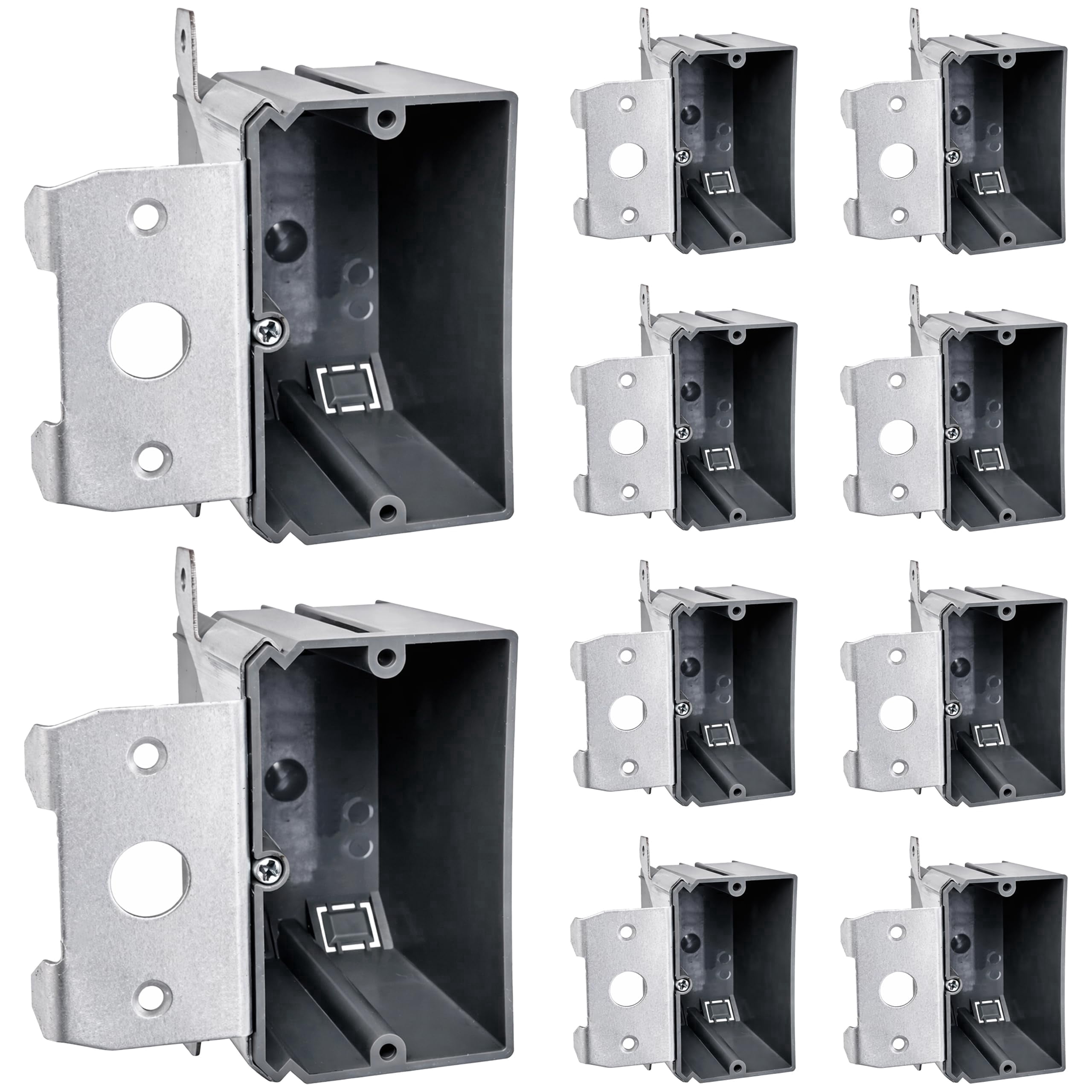 OHLECTRIC 1-Gang Old Work Electrical Outlet Box (10-Pack), 21 Cu in PVC Junction Enclosure, Mounting Tabs, GFCI/Duplex Compatible, ETL Listed