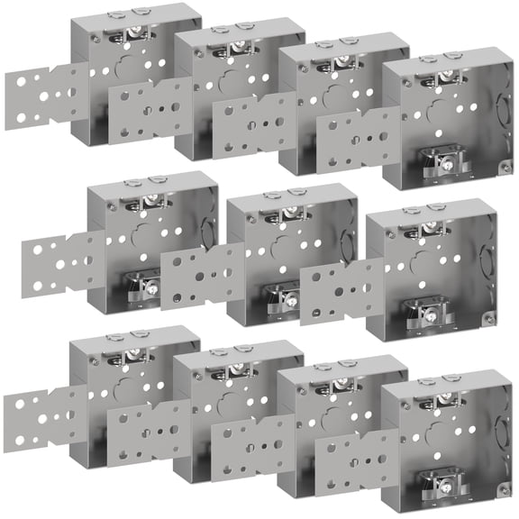 OHLECTRIC 10 Pack - 4" Square Welded Electrical Box with Flush Mount Bracket - 1-1/2" Deep Box with BX/MC Clamp - Galvanized Steel - Supports Fixtures up to 50 lbs