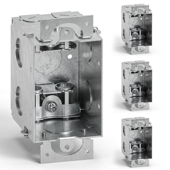 OHLECTRIC 2-1/2" Deep Gangable Switch Box (4 Pack) with BX/MC Cable Clamp – Galvanized Steel – 1/2” & 3/4” Knockouts – for Residential & Commercial Use