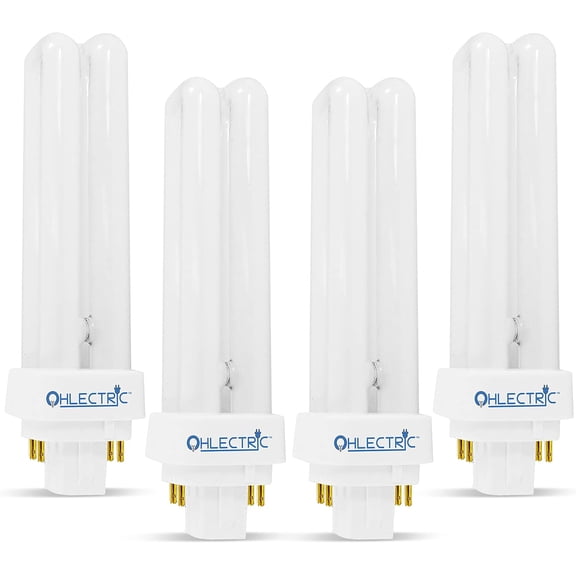OHLECTRIC 26-att Fluorescent Tube with G24q-3 Base - 4100K Double Tube Fluorescent Lamps - Perfect for Outdoor Spaces and Public Buildings - Pack of 4