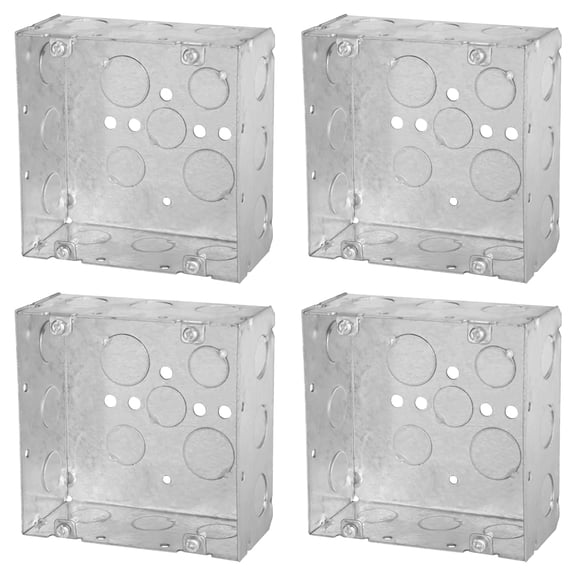 OHLECTRIC 4-11/16" Welded Square Steel Electrical Box| 2-1/8" Deep Box with 1/2” & 3/4” Knockouts, Fire Rated | Ideal for Lighting Fixtures, Switches and Receptacles (4-Pack)