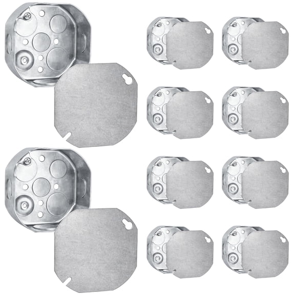 OHLECTRIC 4 in. Octagon Electrical Box Kit with Blank Covers, 1-1/2 in. Deep, Raised Ground, Galvanized Steel, 10-Pack