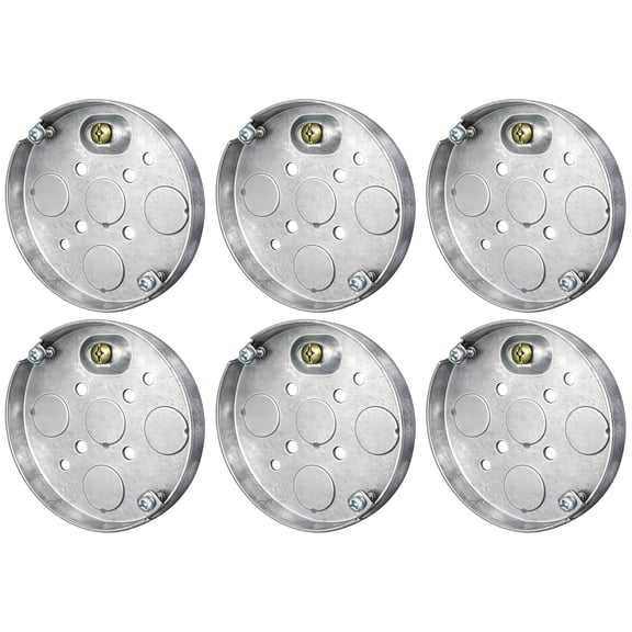 OHLECTRIC 4 in. Round Ceiling Pan Electrical Box, 1/2 in. Deep, 6 Cu. In., 4 Knockouts, Steel Fixture and Cable Box, 6-Pack