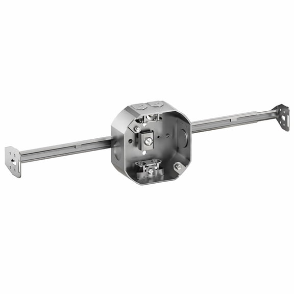 OHLECTRIC 4" Octagon Welded Electrical Box with Adjustable Bar Hanger - 1-1/2" Deep Box with BX/MC Clamp - Galvanized Steel - Supports Fixtures Up to 50 lbs
