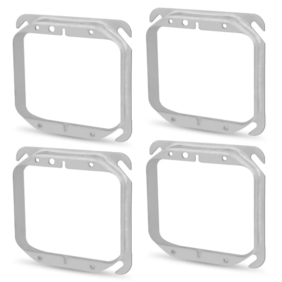 OHLECTRIC 4 Pack - 4-Inch Square Two Gang Mud Ring Device Made from Galvanized steel | " Raised Corner Ring with Angeled Slots, Fire Rated