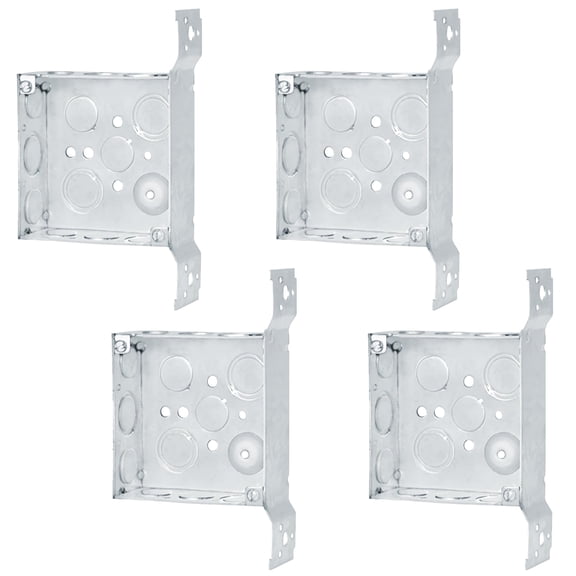 OHLECTRIC 4-Pack 4" Welded Square Electrical Box with Side Bracket | 1/2 & 3/4-Inch Knockouts | 2-1/8" Deep Junction Box, Made of Galvanized Steel | Ideal for Lighting Fixture, Switches & Receptacles