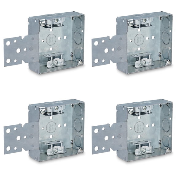 OHLECTRIC 4" Square Welded 1-1/2" deep 1/2" & 3/4" Eccentric KO with MC clamp & S Bracket – Made of Galvanized Steel, Welded Junction Boxes are Installed in Walls or Ceilings (Pack of 4)