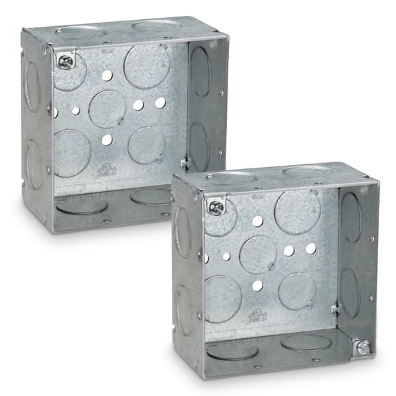 OHLECTRIC 4" Square Welded Electrical Junction Box, 2-1/8" Deep, Galvanized Steel, 1/2" & 3/4" Knockouts, Raised Ground, Walls & Ceilings, 2-Pack