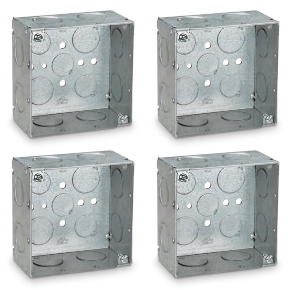 OHLECTRIC 4" Square Welded 2-1/8" Deep Boxes with 1/2 and 3/4" KO Made of Galvanized Steel, Raised Ground Emboss Junction Boxes for Walls and Ceilings - (4-Pack)