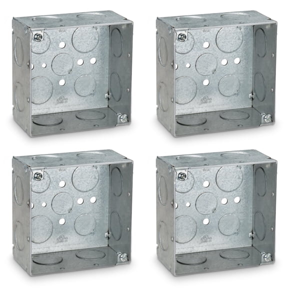OHLECTRIC Electrical 4 in. Square Welded Junction Box, 2-1/8 in. Deep, Galvanized Steel, 1/2 & 3/4 in. Cable Knockouts, 4-Pack
