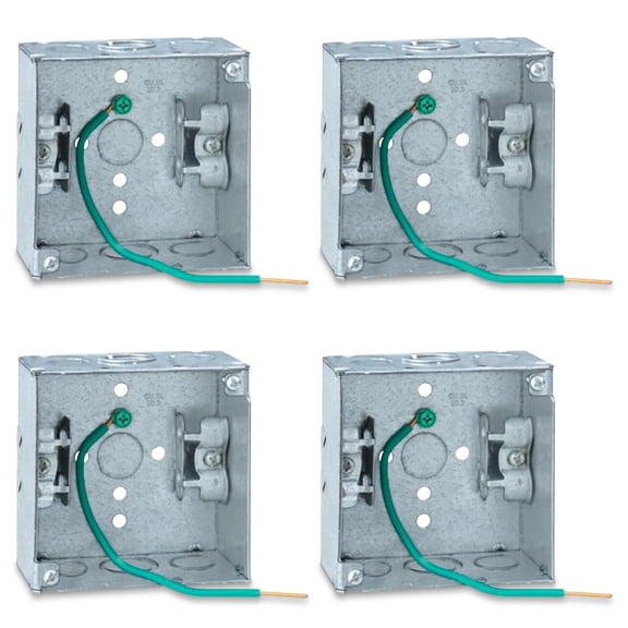 OHLECTRIC 4" Square Electrical Cable Box, 2-1/8" Deep, 1/2" & 3/4" Knockouts, MC Clamp, Galvanized Steel, 10/32 Ground Screw, OL-72737-4, Pack of 4