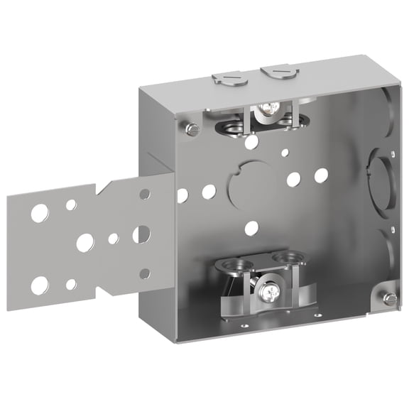 OHLECTRIC 4" Square Welded Electrical Box with Flush Mount Bracket - 1-1/2" Deep Box with BX/MC Clamp - Galvanized Steel - Supports Fixtures up to 50 lbs