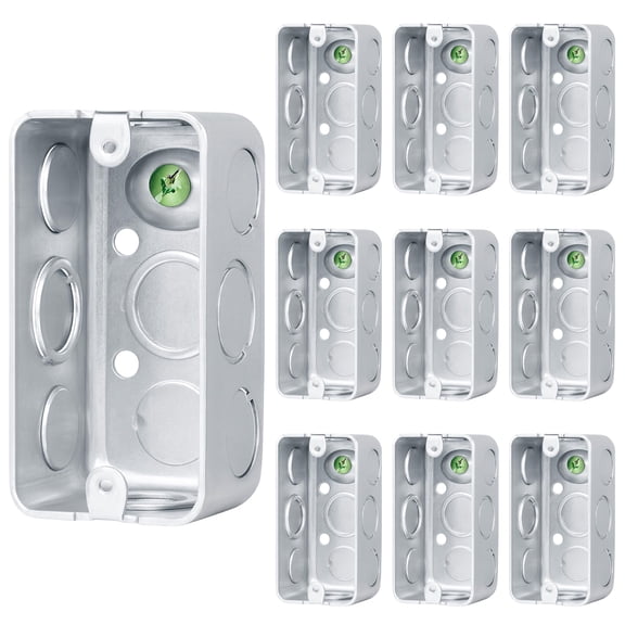 OHLECTRIC 4x2 Electrical Junction Boxes (10-Pack) 4 Inch x 2 Inch Heavy-Duty Steel Metal Outlet Boxes, 1/2" & 3/4" Knockouts, 1-7/8 Inch Deep, 13 Cu in. Galvanized Electrical Box, Industrial Grade