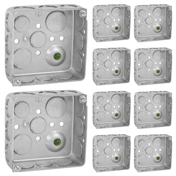Ohlectric 10-Pack 4 x 4 in. Galvanized Steel Electrical Junction Box, 2-1/8 in. Deep Utility Outlet Box with 1/2 in. & 3/4 in. Knockouts