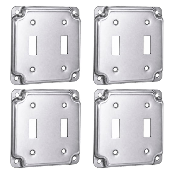 OHLECTRIC Crushed Corner Steel Dual Toggle Switch Box Cover| 4 Square Electrical Box Cover, Fire Rated | Ideal for Wiring Connection Protection and Wiring Devices (4-Pack)