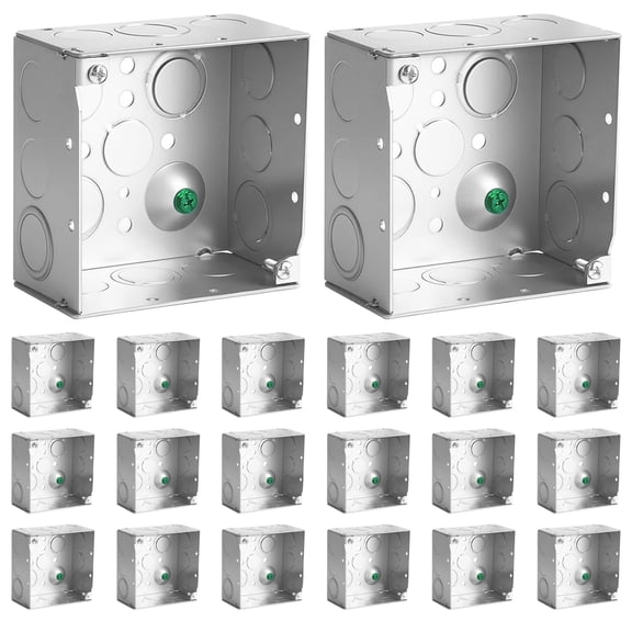 OHLECTRIC Heavy-Duty 4x4 Welded Metal Electrical Junction Box (20-Pack) 2-⅛" Deep Square Electrical Box [16 KO's ½ & ¾] Grounded, 30.3 Cu in Capacity, Drawn Construction, Steel Utility Box Enclosure