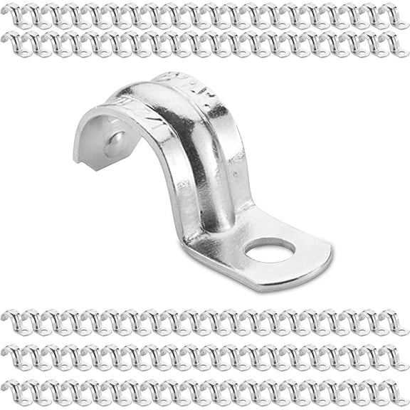 OHLECTRIC Heavy Duty Pipe Strap (100 Pack - Inch) Zinc-Plated Steel EMT Conduit Clamps - 1 Hole Reinforced Rib Design - Snap-On Installation - Metal Pipe Strap for EMT Conduits