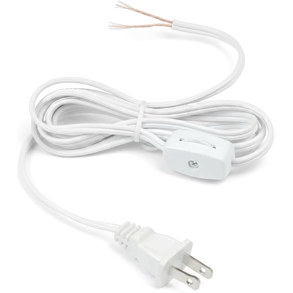 OHLECTRIC Lamp Power Cord Set with Rotary Switch, 8 Ft 18/2 AWG SPT-1 Replacement Wire, Stripped & Tinned Ends, Polarized Plug, White Extension Cable Table Lamps, Floor Lamps, UL Listed & CSA Approve