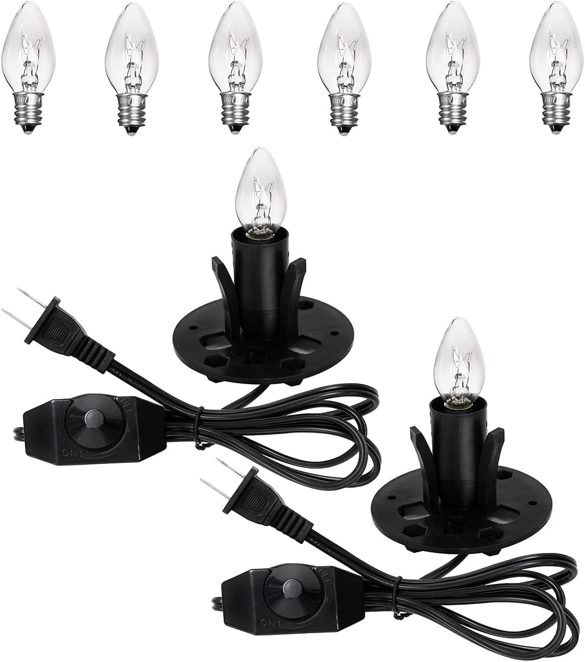 OHLGT 2-Packs Himalayan Salt Lamp Cord Replacement with Dimmer Switch and 6-Packs E12 Halogen Salt Lamp Bulbs