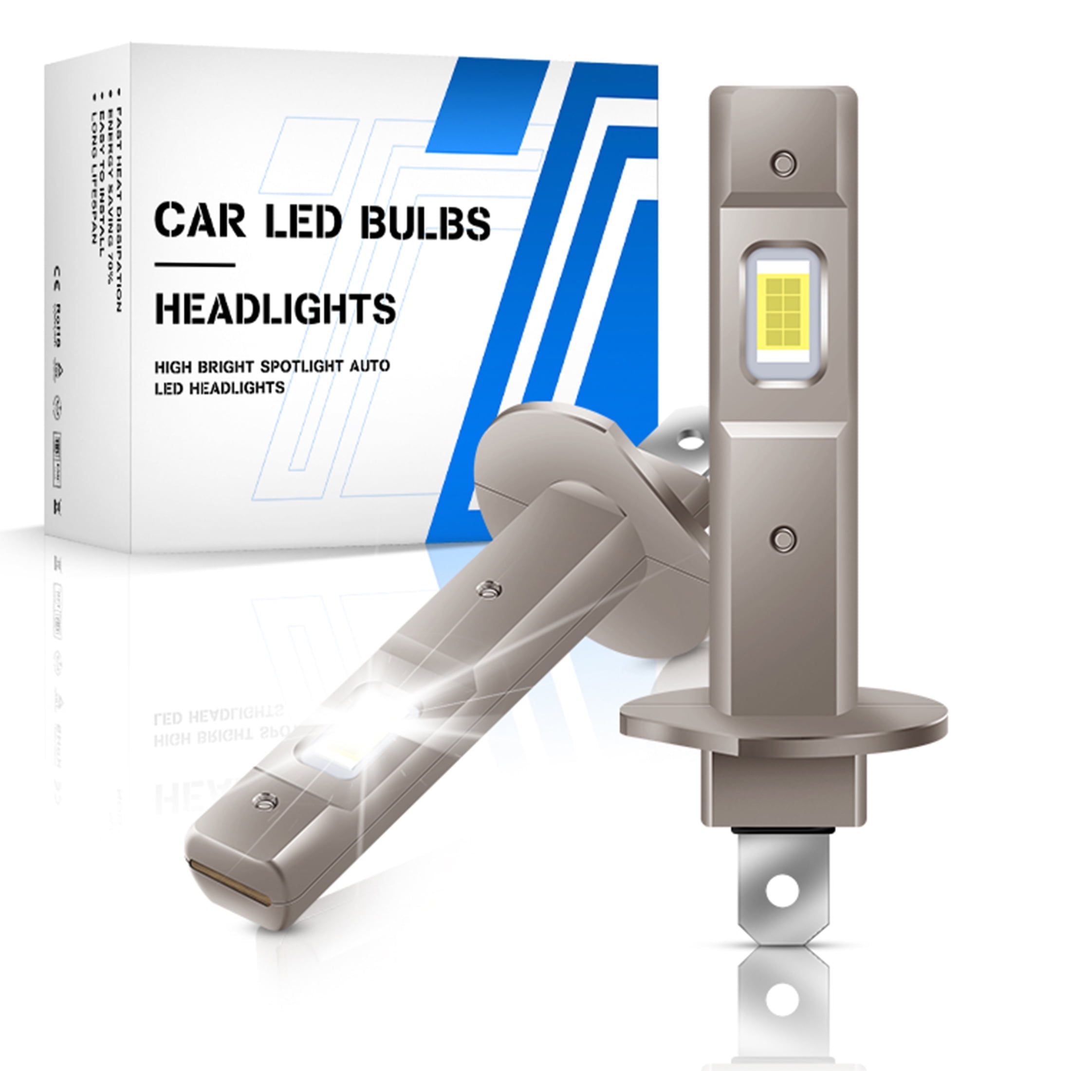 OHLGT H1 LED Headlight Bulbs,15000LM Super Brighter, 6500K Cool White 1:1 Halogen Bulb Size ,IP68 Waterproof Material, No Adapter Required, Plug & Play, Pack of 2