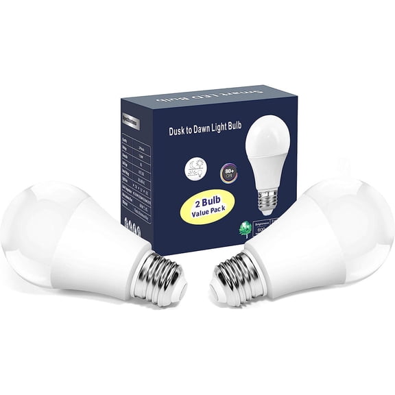 OHLUX Dusk to Dawn Outdoor Light Bulb, 13W 100W Equivalent Energy Saving A19 E26 Led Bulb, 6000K Cool White Smart Automatic On Off Photocell Sensor, 1100LM, 2 Pack