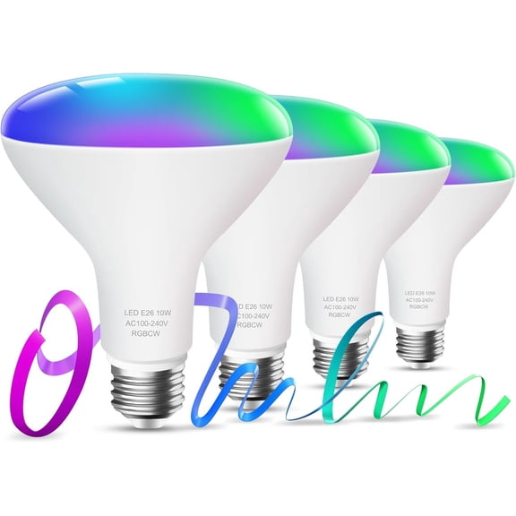 OHLUX Smart Light Bulb, RGBCW BR30 E26 Bulb Works with Alexa/Google Home/SmartLife, 2.4G WiFi Recessed Flood LED Bulbs, No Hub Required, 4 Pack