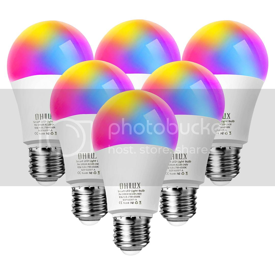 OHLUX Smart WiFi LED Light Bulbs (No Hub Required), RGBCW Multi-Color, Warm to Cool White Dimmable, 60W Equivalent, 7W E26 A19 Color Changing Bulb-6PACK