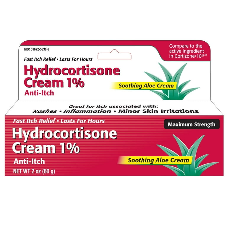 Hydrocortisone Cream 1% with Soothing Aloe (2 Fl Oz) Fast-Acting Maximum  Strength Anti-Itch Relief for Eczema, Psoriasis, Rashes, Hives, Bug Bites &  ...