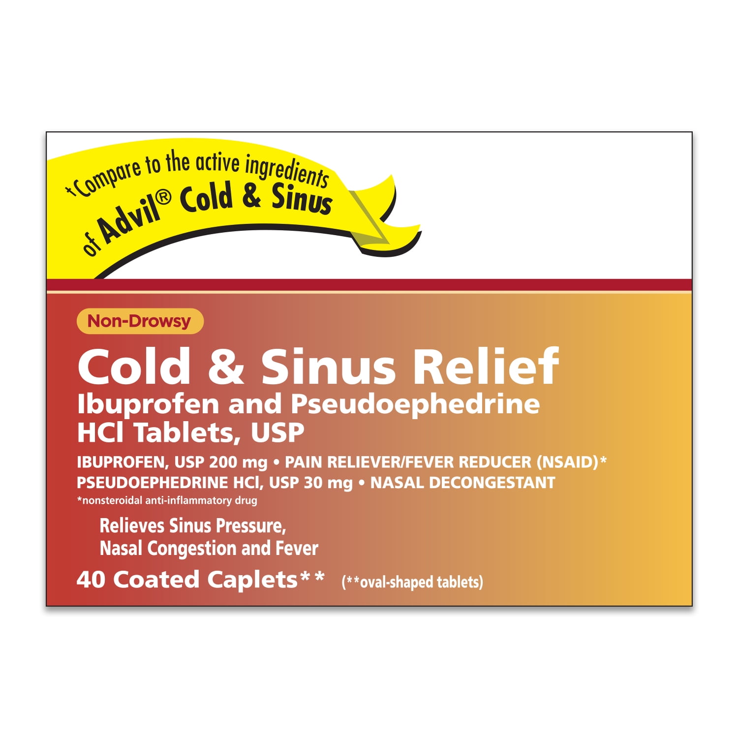 Ohm Non-Drowsy Cold & Sinus Relief Caplets, 40 Count