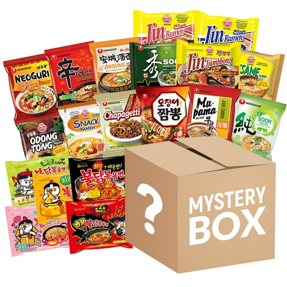 OHMARKET Mystery Korean Instant Ramen Variety Bundle with Chopsticks (12 Pack Assorted, Each Different Flavor)