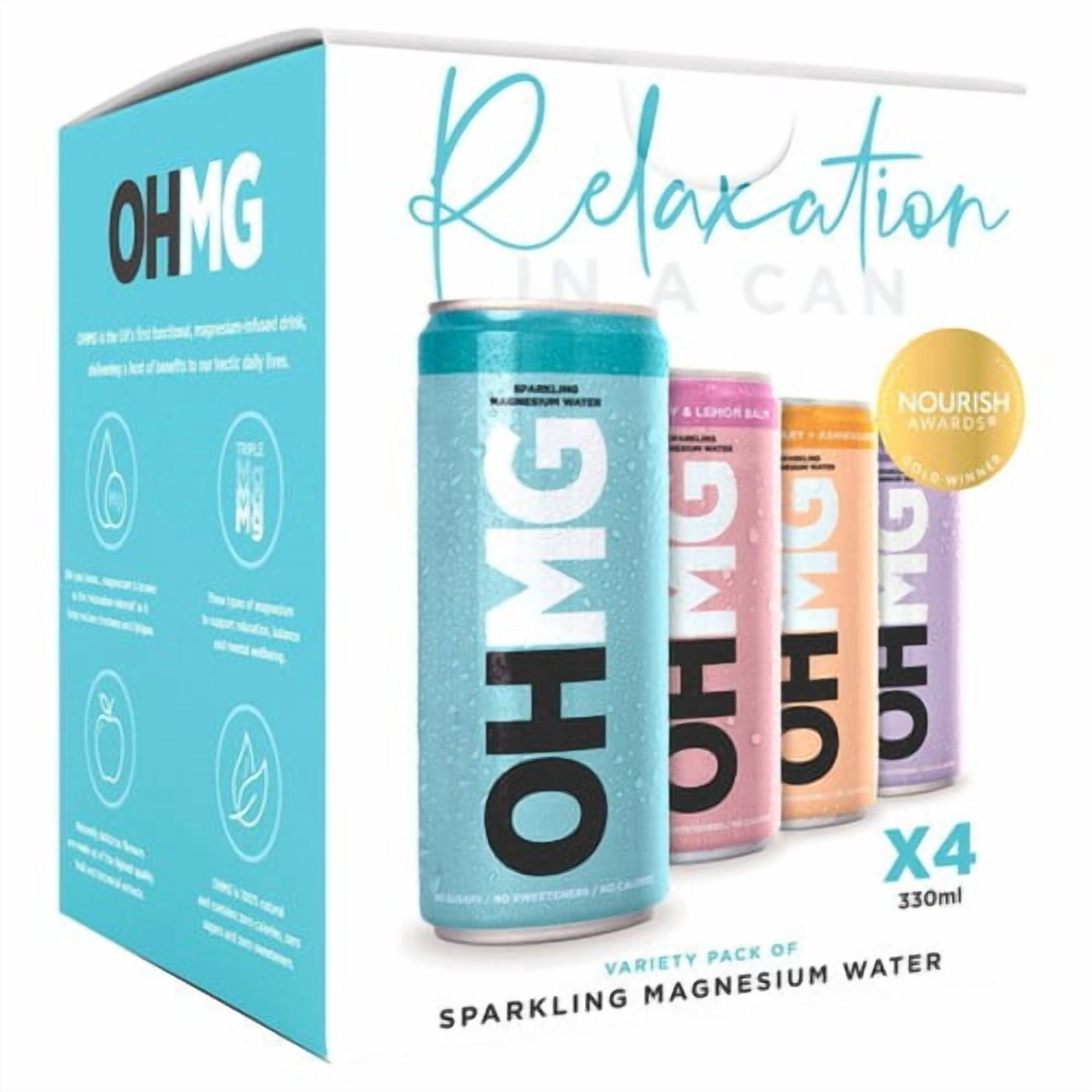 OHMG Variety sparkling magnesium water 4 x 330ml, British Import (Pack of 2)