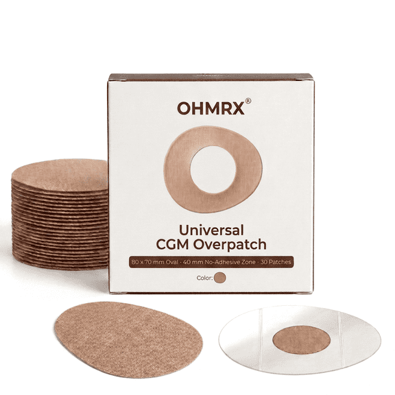 OHMRX Universal CGM & Sensor Patch – Tan (30 Pack) | Hypoallergenic, Sweat‑Resistant Overpatch for Libre, Dexcom, Guardian, Eversense