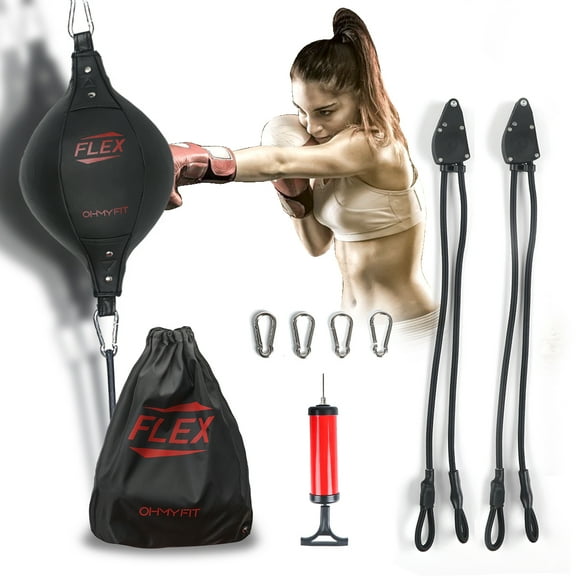 OHMY FIT FLEX Double End Punching Bag Easily Adjust Tension and Height of Cords with Special Flex Adjustable System. Advance Micro Fiber Material Strong Bladder Gym Exercise for Men&Women (Elliptical)