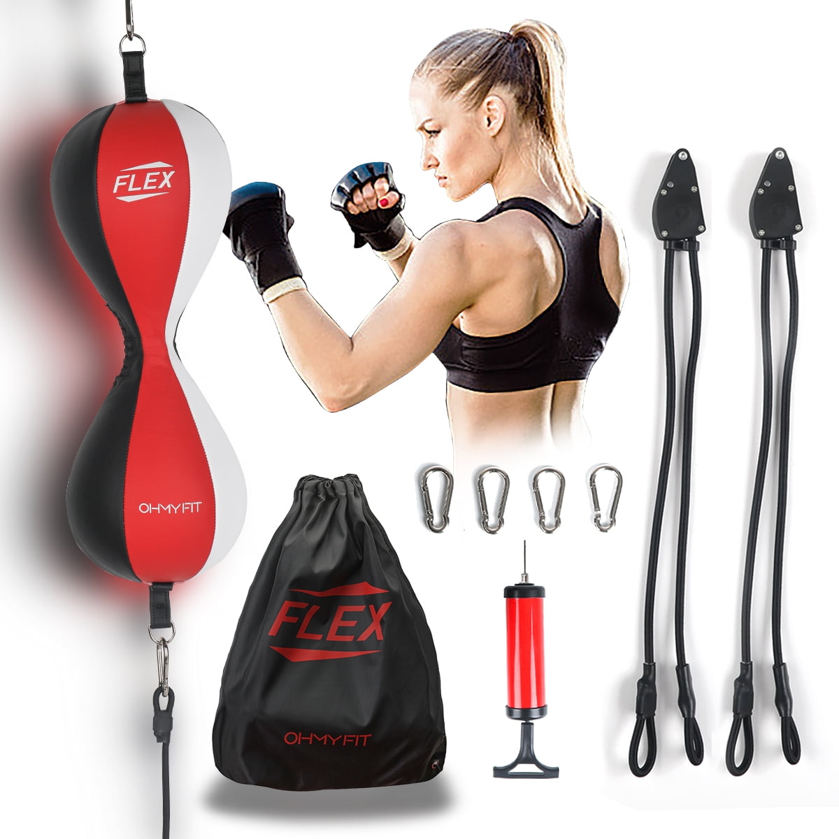 OHMY FIT Dual Double End Punching Bag Bungee Cords w/Special