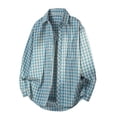 thumbnail image 1 of OHMZYZO Button Down Long Sleeve Shirts for Mens Plaid Print Lapel Collar Hawaiian Shirt Summer Fall Casual Beach Vacation Blouse Top with Pocket Blue M, 1 of 4