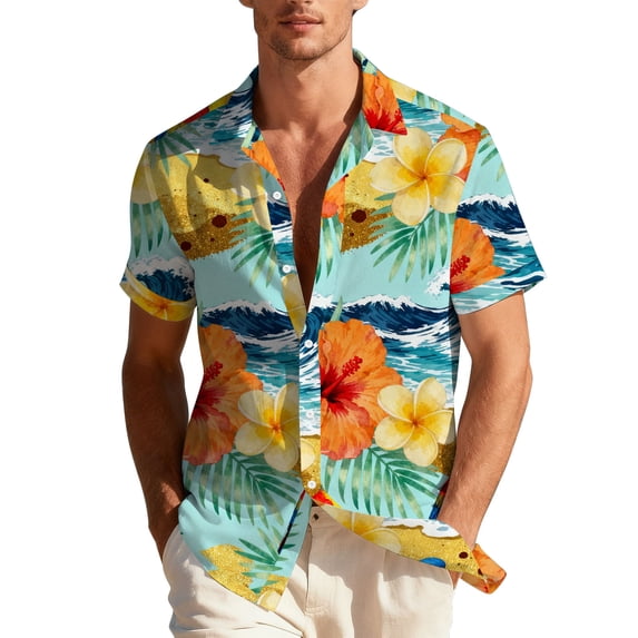 OHMZYZO Hawaiian Shirt for Men Short Sleeve Button Down Shirts Casual Tropical Floral Summer Beach Vacation Blouse