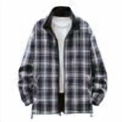 OHMZYZO Jackets for Men Long Sleeve Full Zip Up Plaid Shackets Lightweight Comfy Lapel Coats Casual Stylish Fall Jackets with Pockets