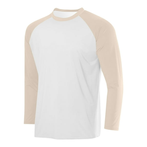 OHMZYZO Long Sleeve Shirts for Men Quick Dry Moisture Wicking UV UPF Sun Protection T-Shirts Casual Lightweight Crewneck Workout Tops ZZ-Beige S