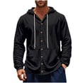 thumbnail image 1 of OHMZYZO Men Long Sleeve Button Down Shirt Cotton Linen Drawstring Casual Lightweight Hoodies with Pockets Black L, 1 of 9