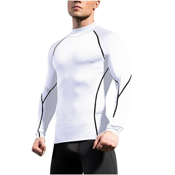 OHMZYZO Men's Compression Shirts Long Sleeve Quick Dry Athletic Running T-Shirt Workout Sports Gym Baselayer Tops White XXL