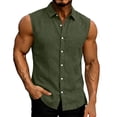 thumbnail image 1 of OHMZYZO Men's Cotton Linen Sleeveless Shirts Summer Collared Button Down Tank Tops Solid Color Casual Beach Vacation Shirt, 1 of 6