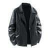 OHMZYZO Men's Faux Leather Jacket Full Zipper Lapel Neck Jacket Fall Winter Casual Motorcycle Biker Coat