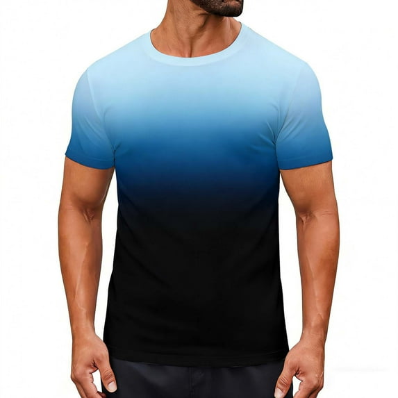 OHMZYZO Men's Gradient Short Sleeve T Shirt Crew Neck Casual Summer T Shirts Graphic Printed Basic Tee Tops